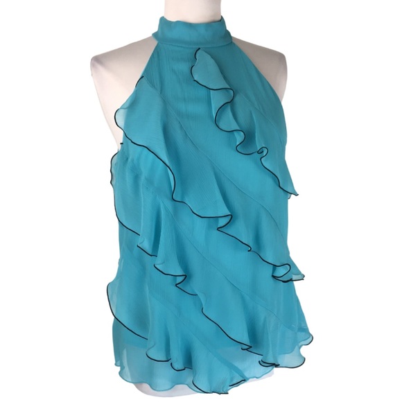 Iz Byer Tops - Iz Byer Turquoise High Neck Ruffled Chiffon  Halter Top size Xlarge